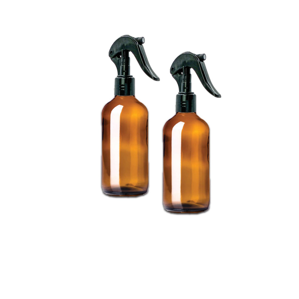 8 oz Amber Glass Bottle w/ Trigger Sprayer (Pack of 2) - Essential Oil Magic 
