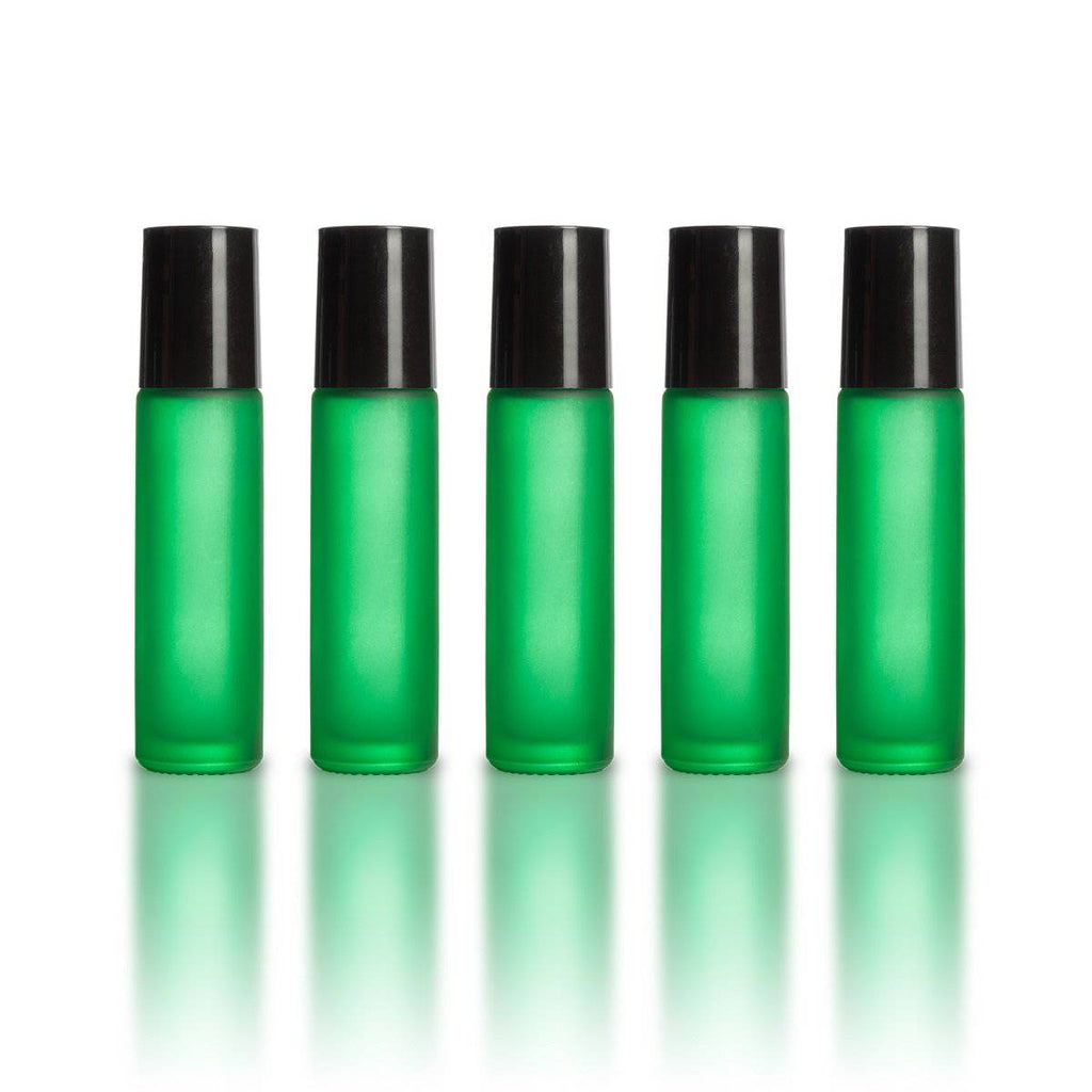10 ml Green Frosted Bottles with Leak Guard™ Rollers (Pack of 5) - Your Oil Tools