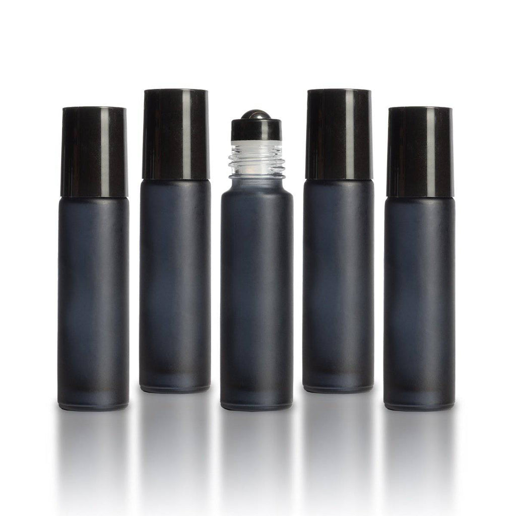 10 ml Black Frosted Bottles with Leak Guard™ Rollers (Pack of 5) - Your Oil Tools